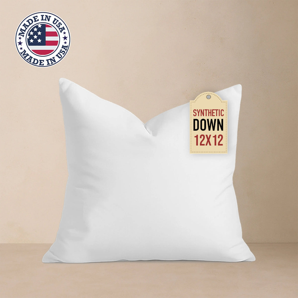 12x12 Throw Pillow Insert: Hypoallergenic Faux Down, Indoor Outdoor, Made in USA HICKORY MADE