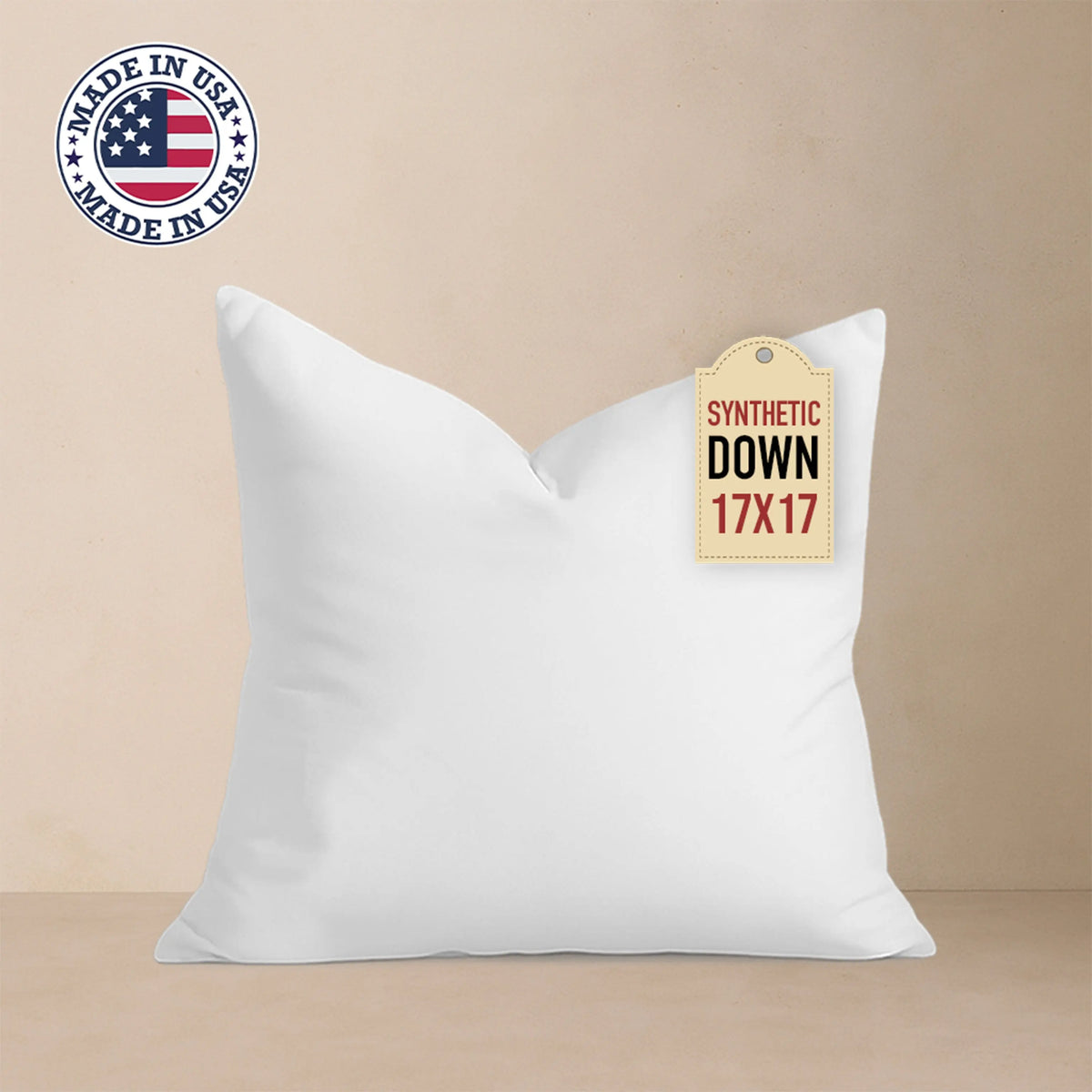 17x17 Throw Pillow Insert: Hypoallergenic Faux Down, Indoor Outdoor, Made in USA HICKORY MADE